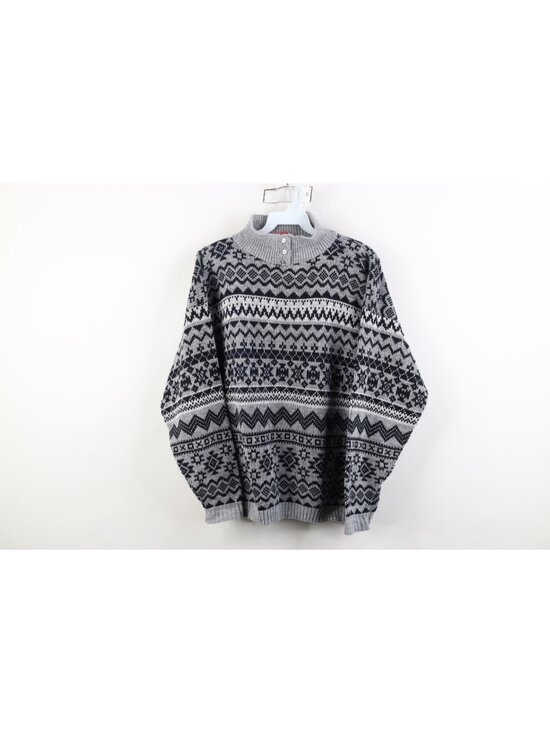 Vintage Sweaters - Vintage 90s Streetwear Womens Large Fair Isle Knit Henley Sweater USA Acrylic
